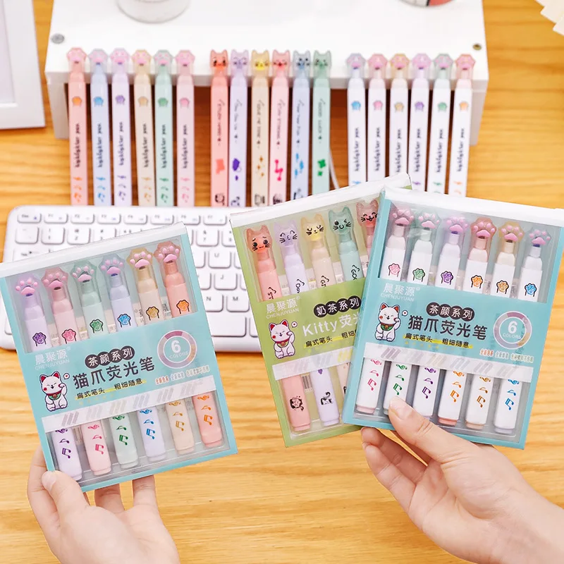 Ellen Brook 1 Set/6 Piece Candy Color Cat Claw Writing Creativity 6 Color Cute Art Marker Graffiti Pens