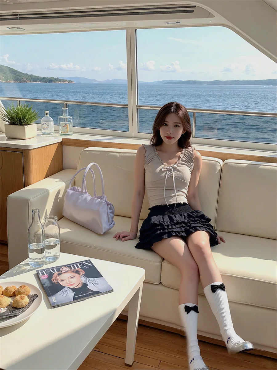 

Shirring Cake Mini Skirts Womens Drawstring Elastic Artistic Modern Chic Minimalist Cozy Daily Comfortable Applique Simple