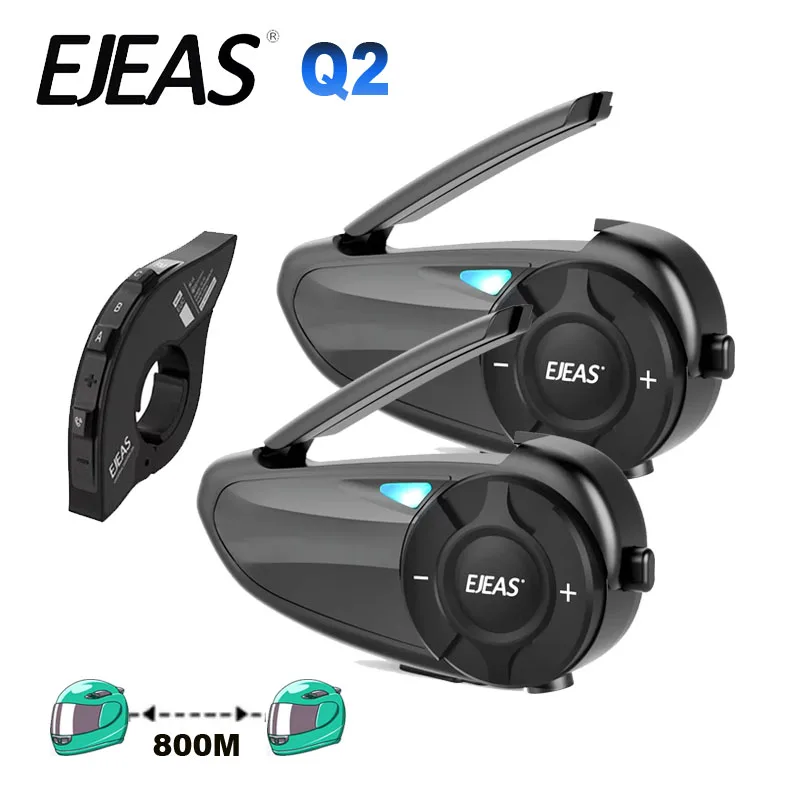 EJEAS Q2 casco de motocicleta Bluetooth intercomunicador auriculares par rápido impermeable hasta 2 conductores inalámbrico 5,1 EUC reducción de ruido FM