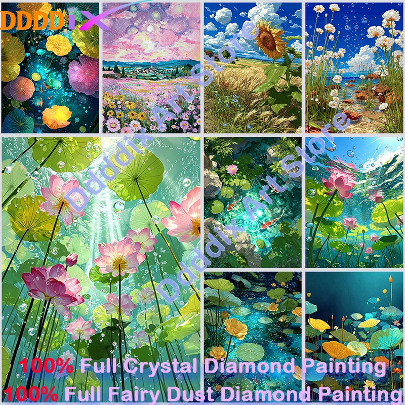 Flower Diamond Painting High Quality Full Square Fairy Dust Crystal Drill Mosaic Art Cure Cross Stitch Set Diy Gift New Arrival