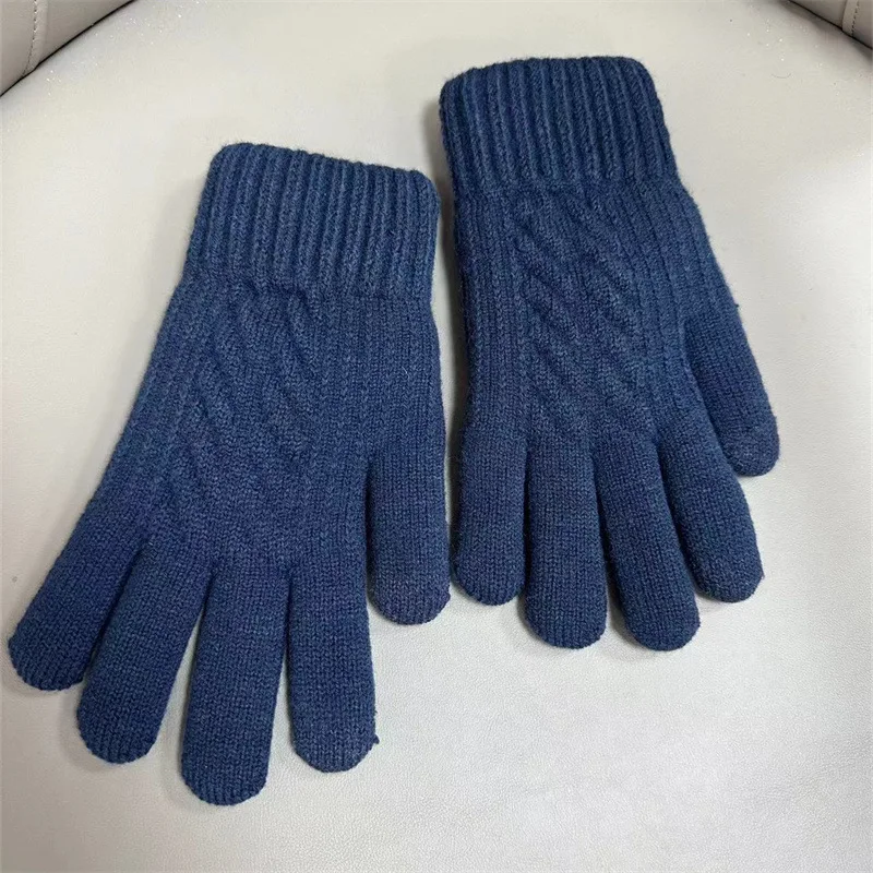 New Men's Warm Full Finger Gloves Winter Touchscreen Plus Fleece Gloves Woman Thickening Wool Knitted Cycling Driving Gloves