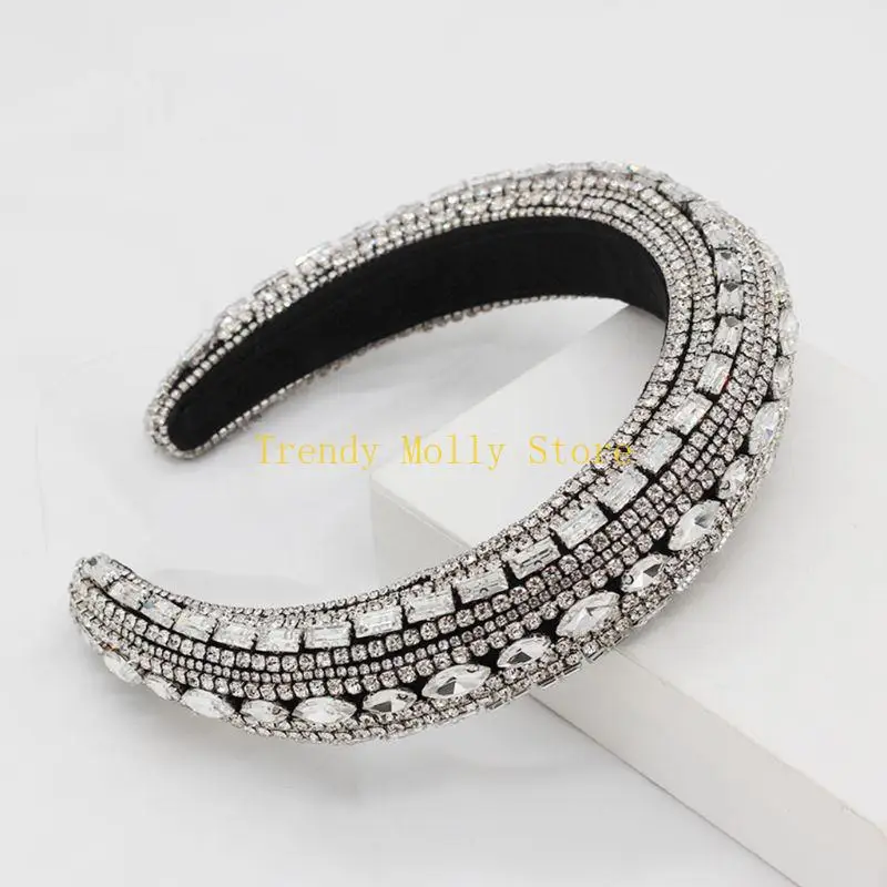 

N5KB богемная широкая повязка на голову в стиле барокко, цветной искусственный кристалл, обруч для волос со стразами, толстая