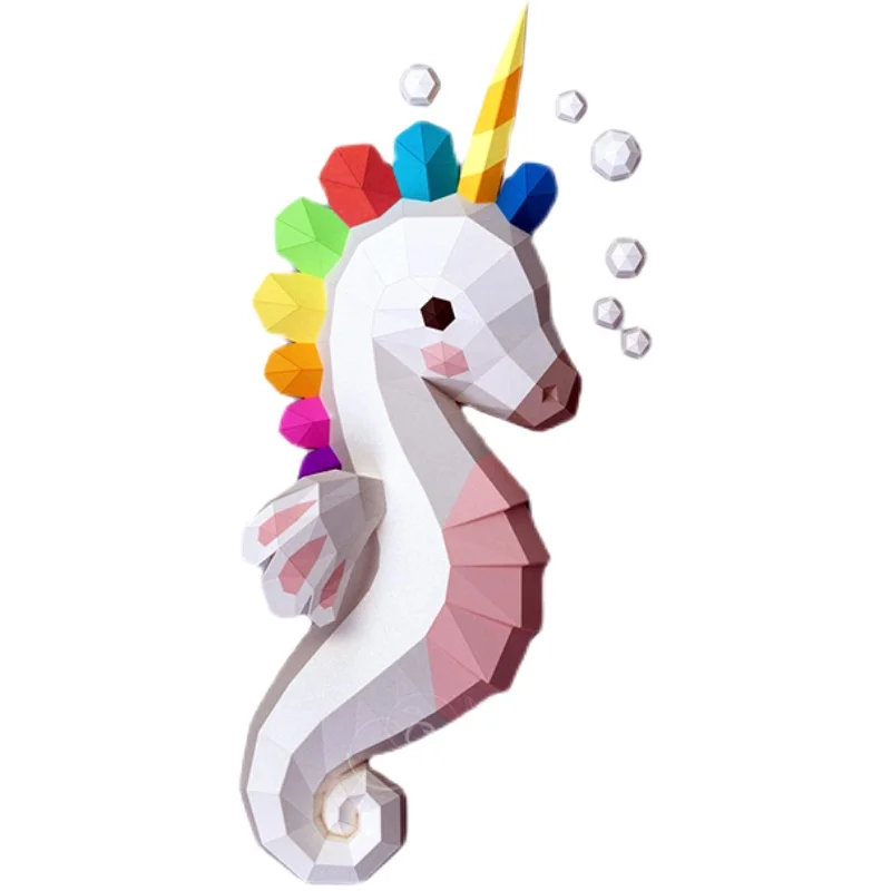 Rainbow Seahorse Ocean Cute Anime Animal Paper Model Papercraft 3D DIY Puzzles Hand Made Creative Toys Wall Decor Low Poly