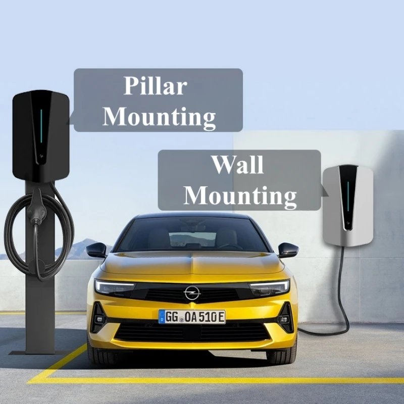 Estação de carregamento tipo 2 EV para uso doméstico, veículos elétricos de parede, carregador de carro com cartão RFID, aplicativo, cabo de 5m