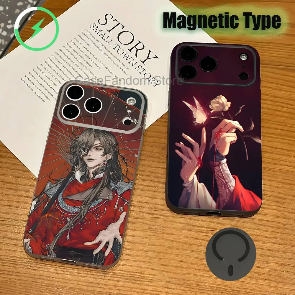 

Anime Tian Guan Ci Fu Magnetic Wireless Charging Transparent gray Phone Case For iPhone 17,16,15,14,13,12,11,Pro,Max,Plus
