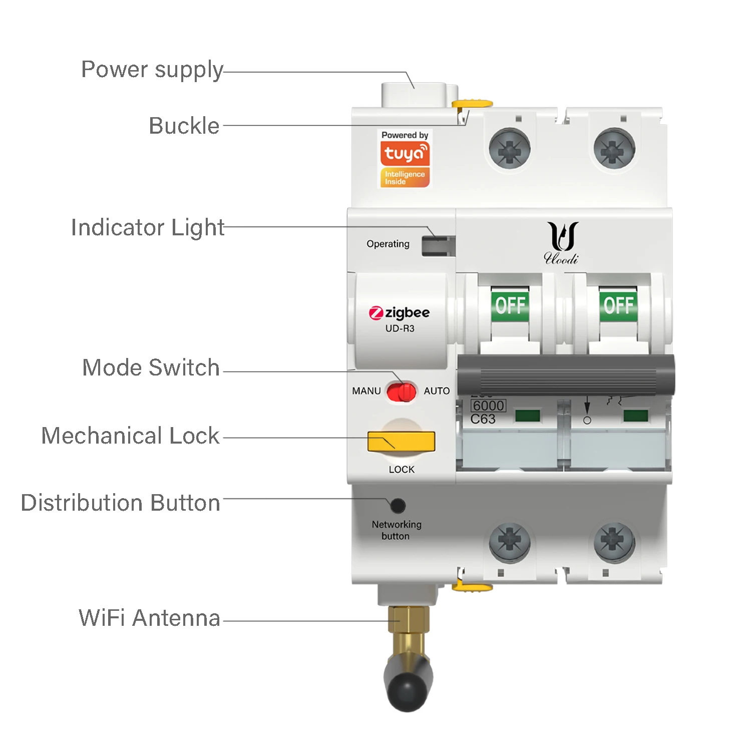 Tuya WiFi Smart Circuit Breaker, Remote Control, Short Circuit Protection, Timed, MCB, Smart Life, 2P, 16A, 25A, 32A, 40A, 63A