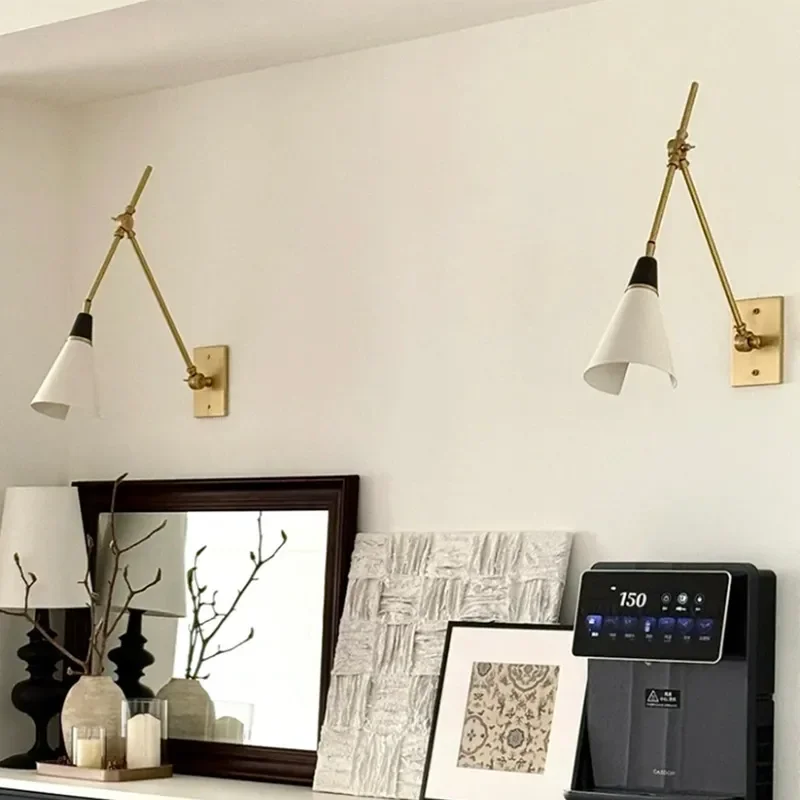 Vintage Brass Wall Lamp Adjustable Swing Arm Reading Light Retro Gold Finish Copper Sconce for Bedroom Living Room Kitchen