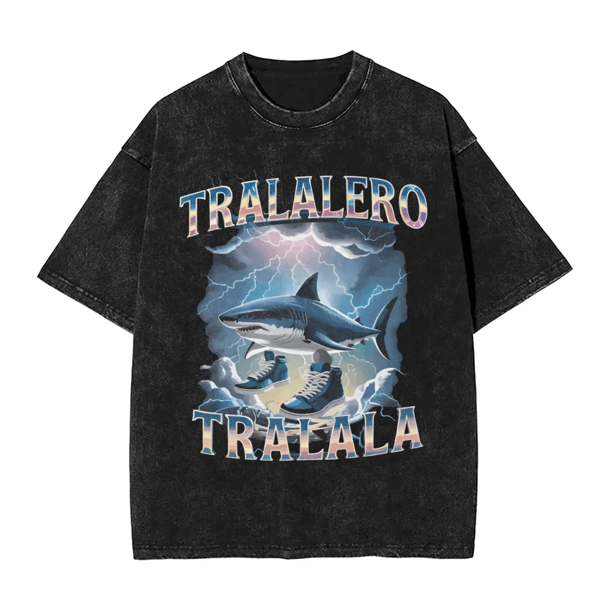 

Итальянская футболка Brainrot Tralalero Tralala Shark с обувью, трендовые футболки, винтажные летние хлопковые футболки большого размера с круглым вырезом