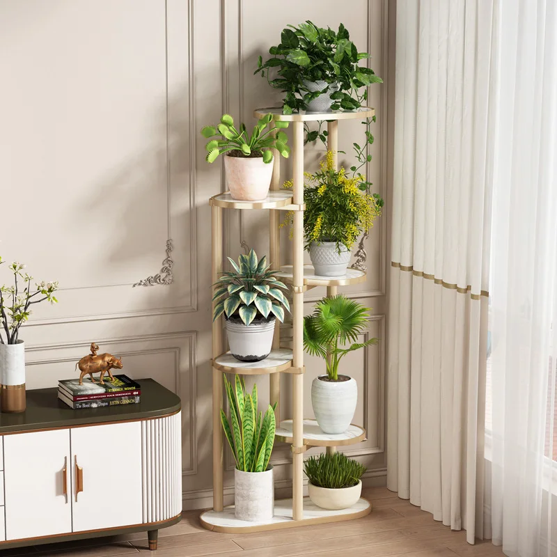 Flower rack solid wood floor to ceiling light luxury decoration creative table seat living room balcony indoor plant rack