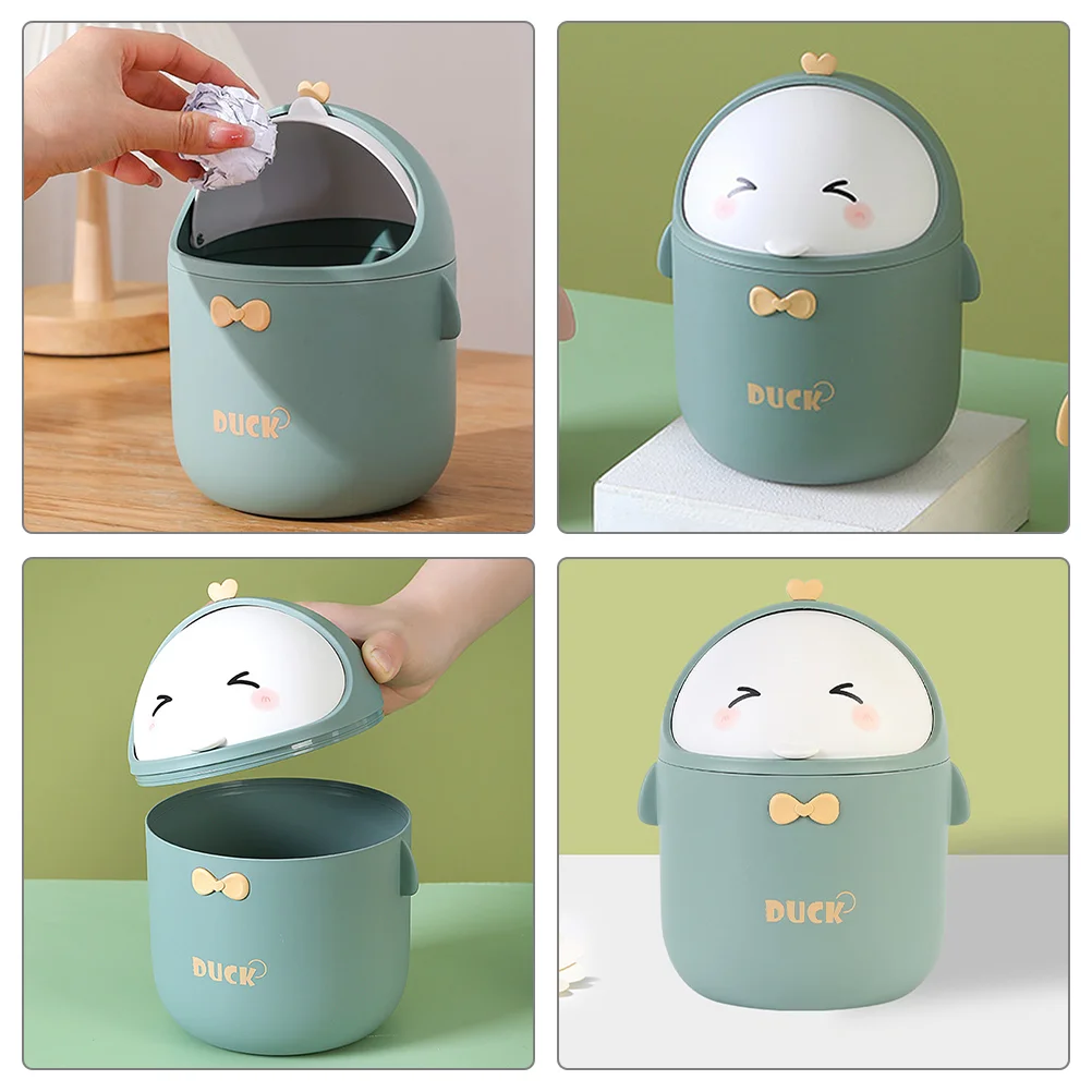 Cute Cartoon Internet Celebrity Duckling Office Desktop Trash Can Mini Paper Basket Pink Waste Bin with Lid Rack Dresser Pp