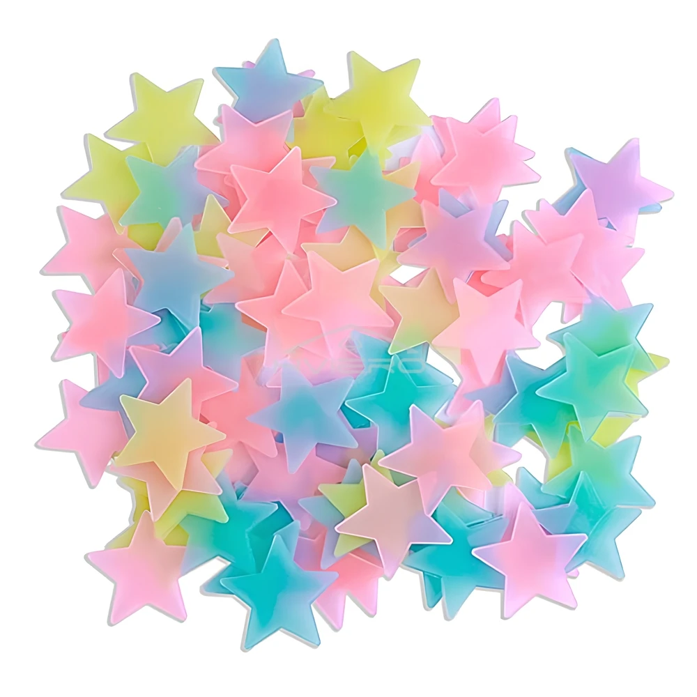 50X Glowing 3D Stars Glow in Dark on Wall Decoration Stickers Kids Baby Room Bedrooms Ceilings Home Fluorescent Pentagram Paper