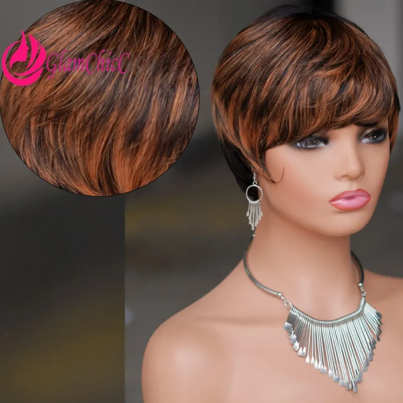 

Человеческие волосы премиум-класса, 4 дюйма, короткие прямые парики пикси для женщин, 150% плотность, бразильские волосы девственницы Реми, цвет 1B/30, парики