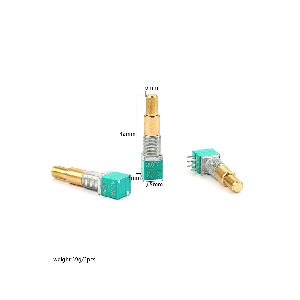 3Pcs Guitar Potentiometer A100K/C1M Dual Concentric Brass Dual Shaft Rotary Potentiometer with Center Detent Guitar Parts