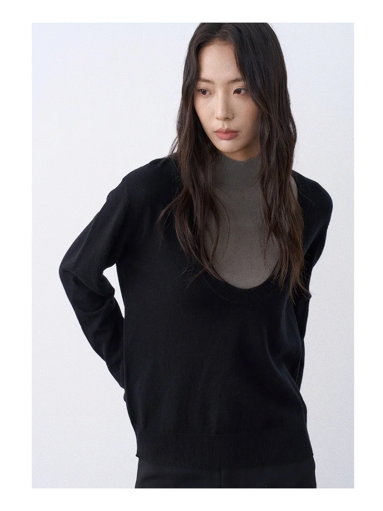 

Женский повседневный вязаный свитер Juadvent из шерсти, свободный крой, длинный рукав, V-образный вырез, модный пуловер, осенний сезон, 100% шерсть