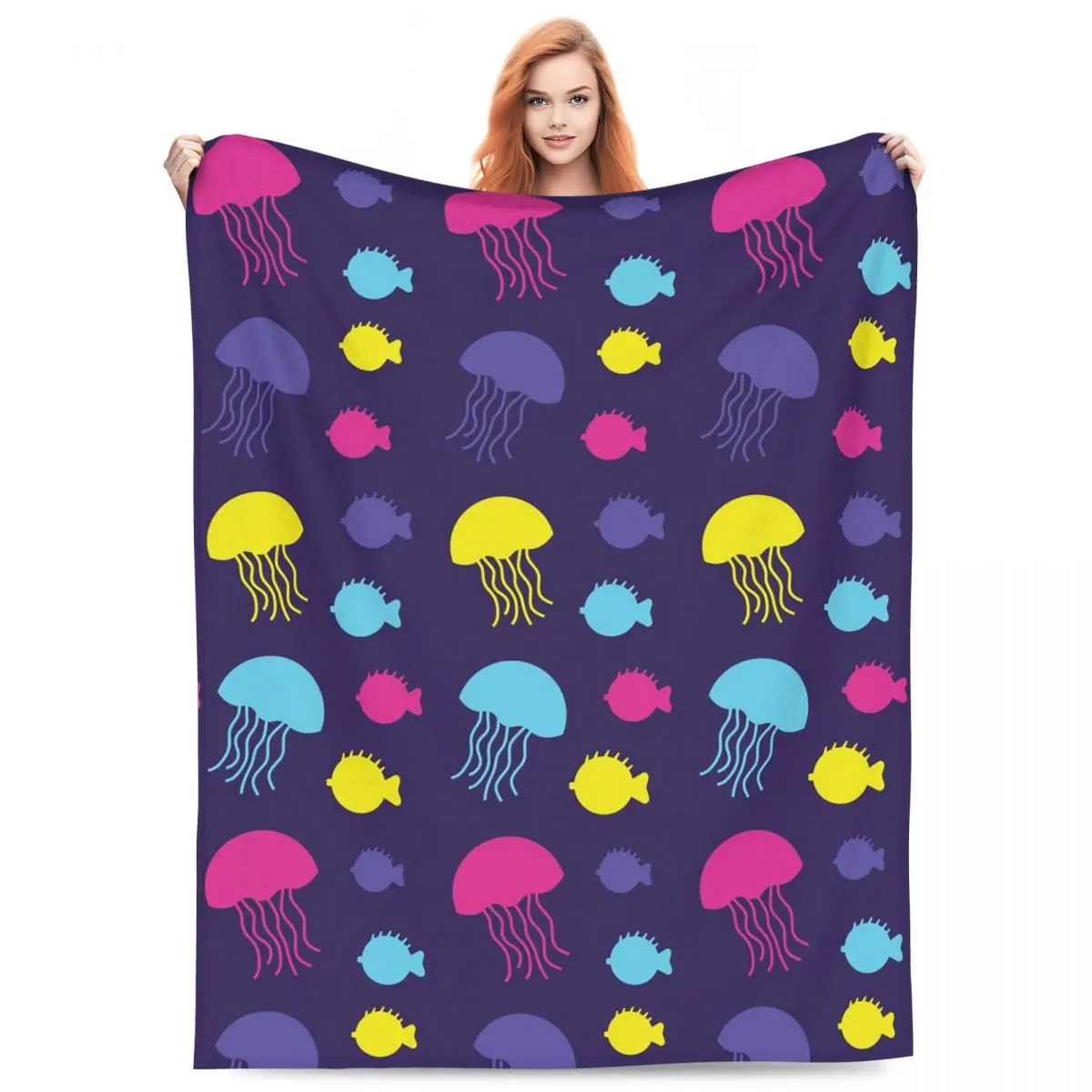 Fish Jellyfish Ocean Animals Blanket Fleece Sofa Throw Blanket Breathable Throw Blankets for Home Bedroom Throws Bedspread Quilt