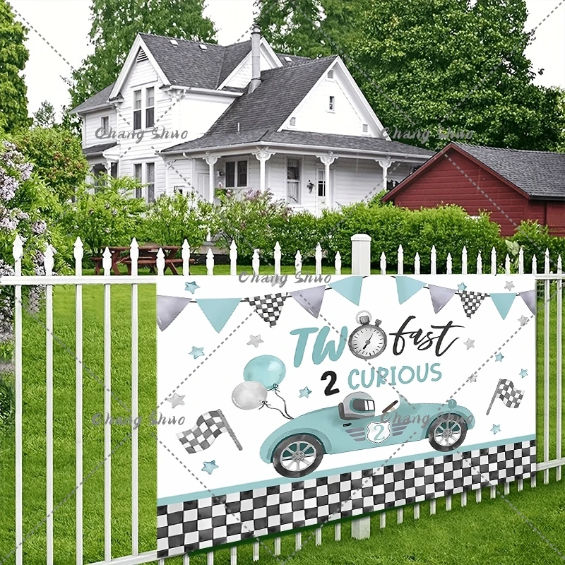 Race Car Two Fast Birthday Backdrop Banner for Kids Boys 2nd Birthday Party Decorations Photography Background Photo Studio