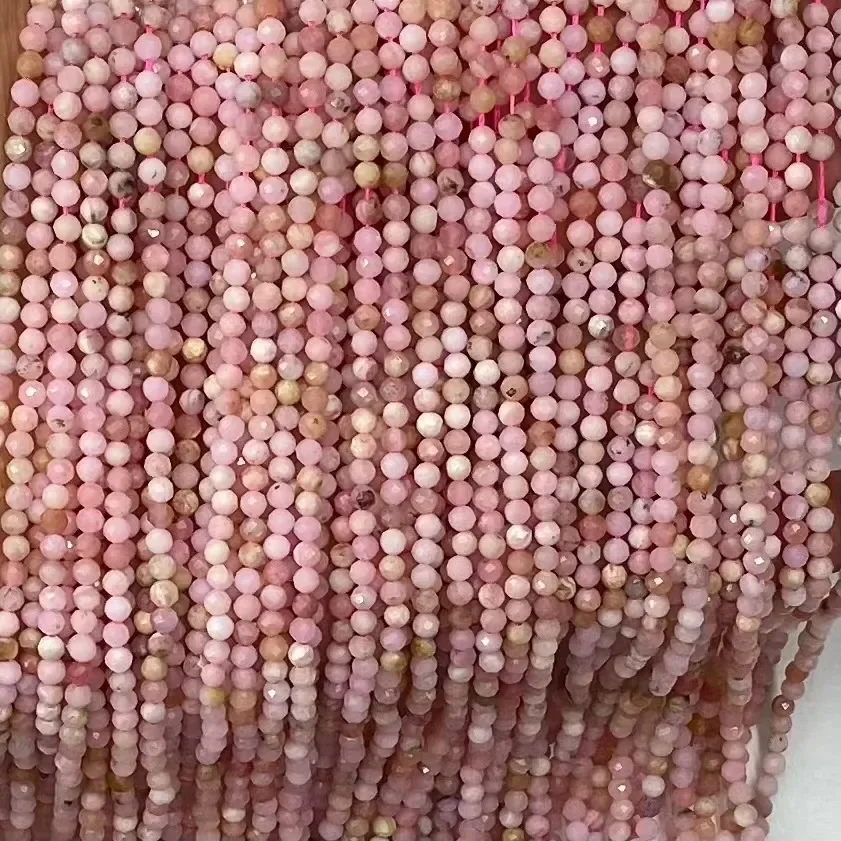 Natural Pink Powder Opal Beads Round Faceted Loose Beads 38cm Strand DIY Bracelet Necklace Jewelry Making Fashion Women Gift
