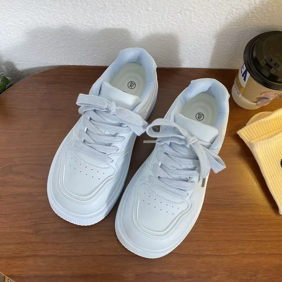 Niedliche Katzenpfoten-Absatz-Print-Plateau-Skate-Sneaker für Damen, blaue Kunstleder-Schnürschuhe, lässige, einfarbige Board-Schuhe für Teenager. – Detail 6