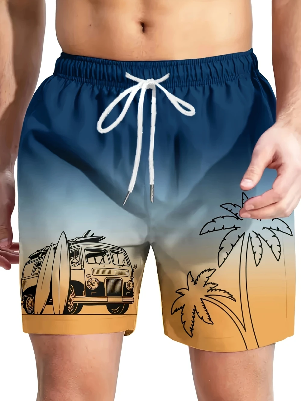 

Men's Quick-drying Beach Shorts 3D Digital Coconut Tree Printing Gradual Change Color Summer Activities Outdoor Casual Wear
