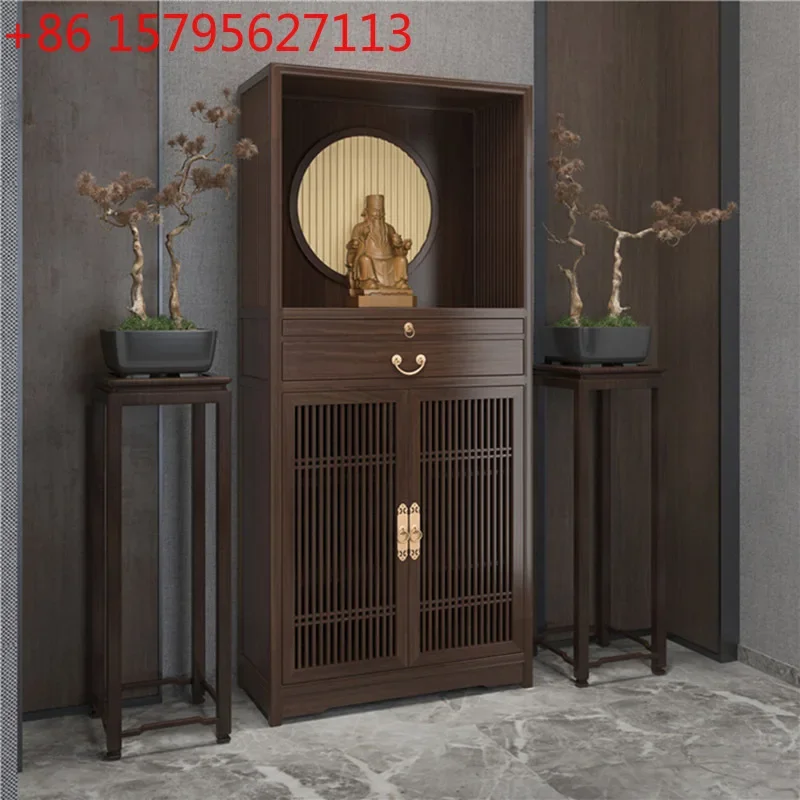 New Chinese simple vertical cabinet with door Buddhist niche household solid wood God of Wealth cabinet Buddha statue,