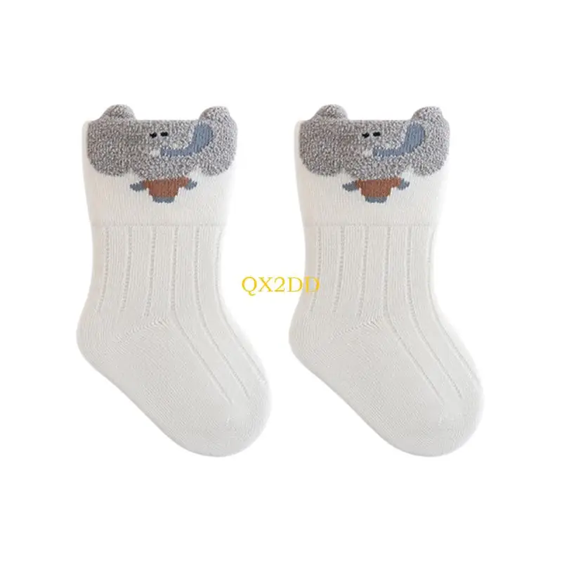 

QX2D Boneless Cotton Baby Socks Not Irritating Cuffs Cartoon Design Daily Comfort