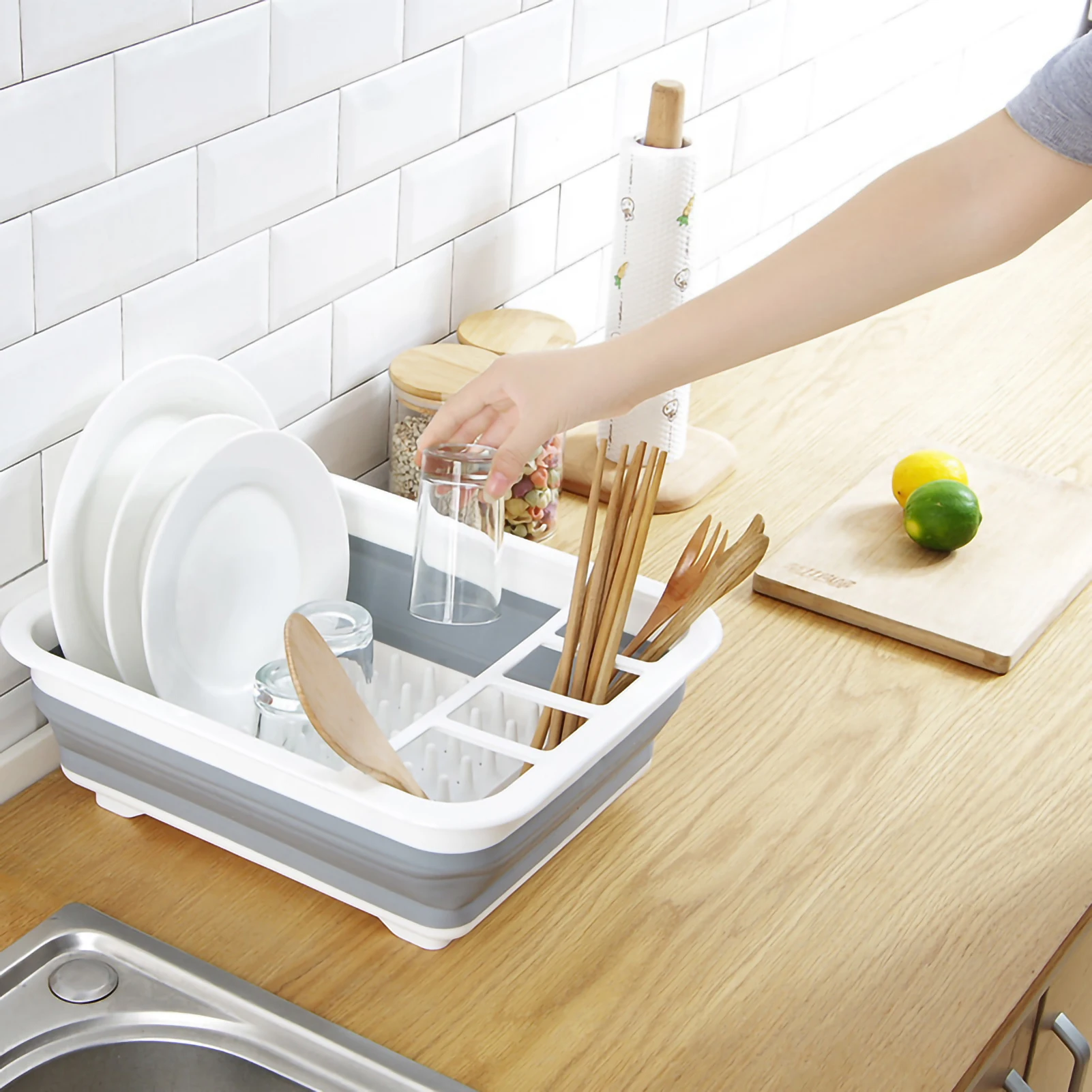 Dish Drying Rack Folding Household Storage Holder Portable Bowl Tableware Lid Drain Rack Kitchen Accessories Organizer