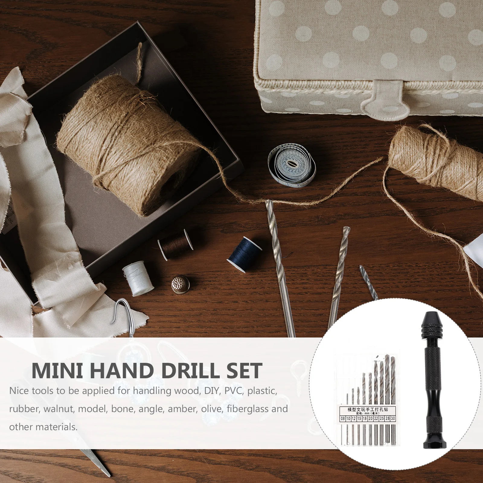 1Set Pin Vise Hand Drill Micro Mini Drill Bits Kit Precision Compact Rotary Tool for Manual Work DIY Tool Kit Hand Rotary Tools