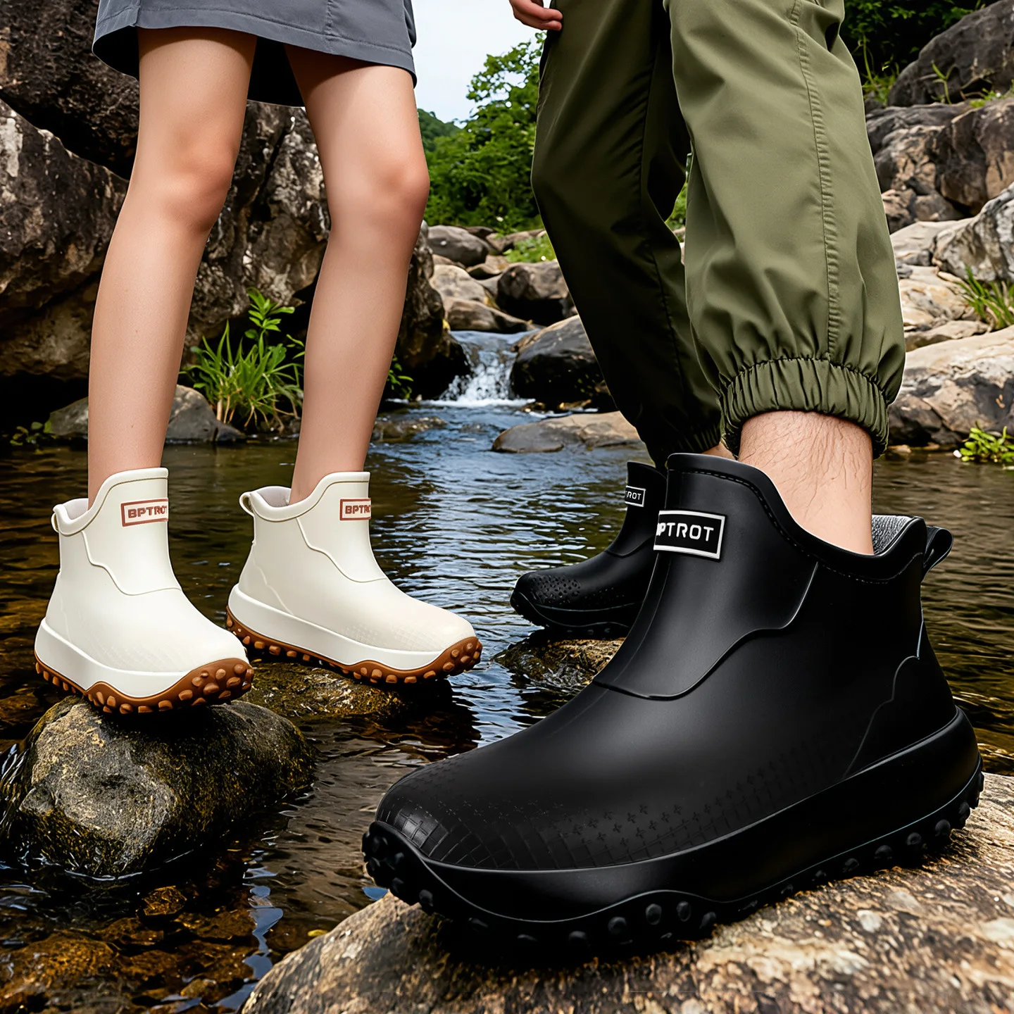 Fashion Waterproof Boots Short Non Slip Lightweight Unisex Outdoor Anti Skid Rain Shoes Durable Comfortable Breathable Footwear
