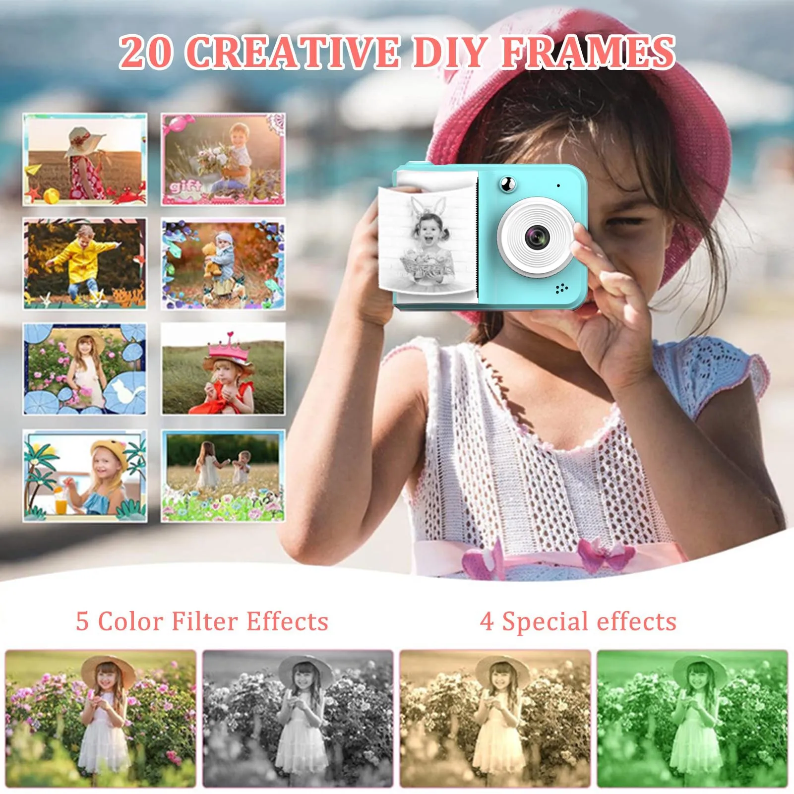 Instant Print Child Digital Camera with Larger Viewing and High-Resolution Design Gift for Children's Day Thanksgiving