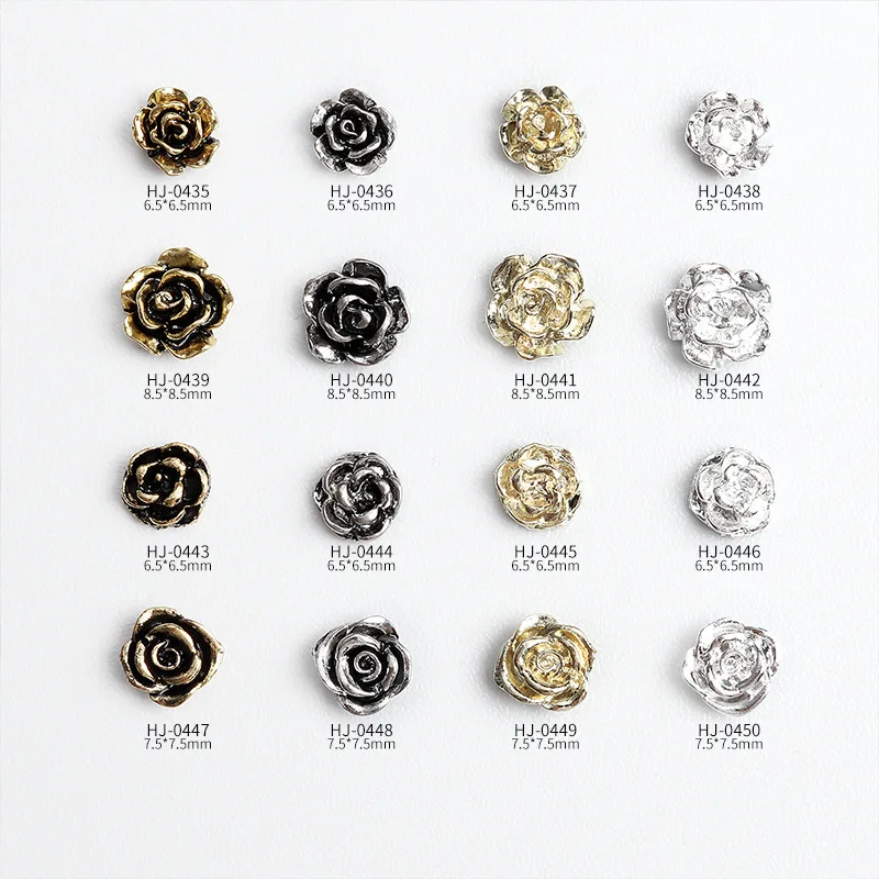 20pcs/Bag Nail Art Retro Alloy Camellia Rose Metal Texture Jewelry Dark Punk Style Flower Nail Charms Decorations Bulk Supply