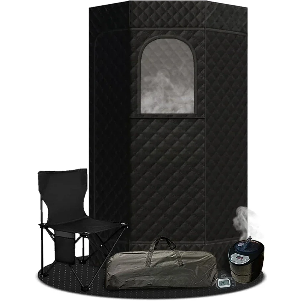 Portable Home Sauna, Steam-Heated Hexagon Model | 60-Min Rapid Steam Room Generator, Floor Mat, Towel, Chair & More