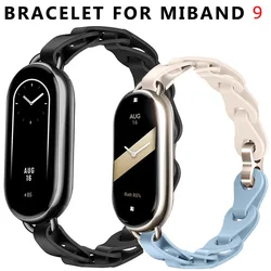 Rubber Strap for Xiaomi Mi Band 9 Stainless Steel Buckle Bracelet for Miband 9 NFC Fashion Lady Style Replacement Silicone Band
