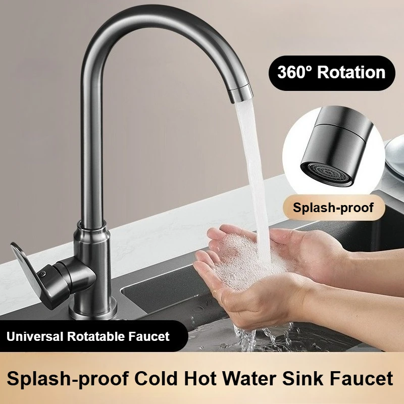 

Бытовые кухонные смесители с одной ручкой, смеситель для холодной и горячей воды, смеситель для раковины, универсальный вращающийся медный брызгозащищенный смеситель