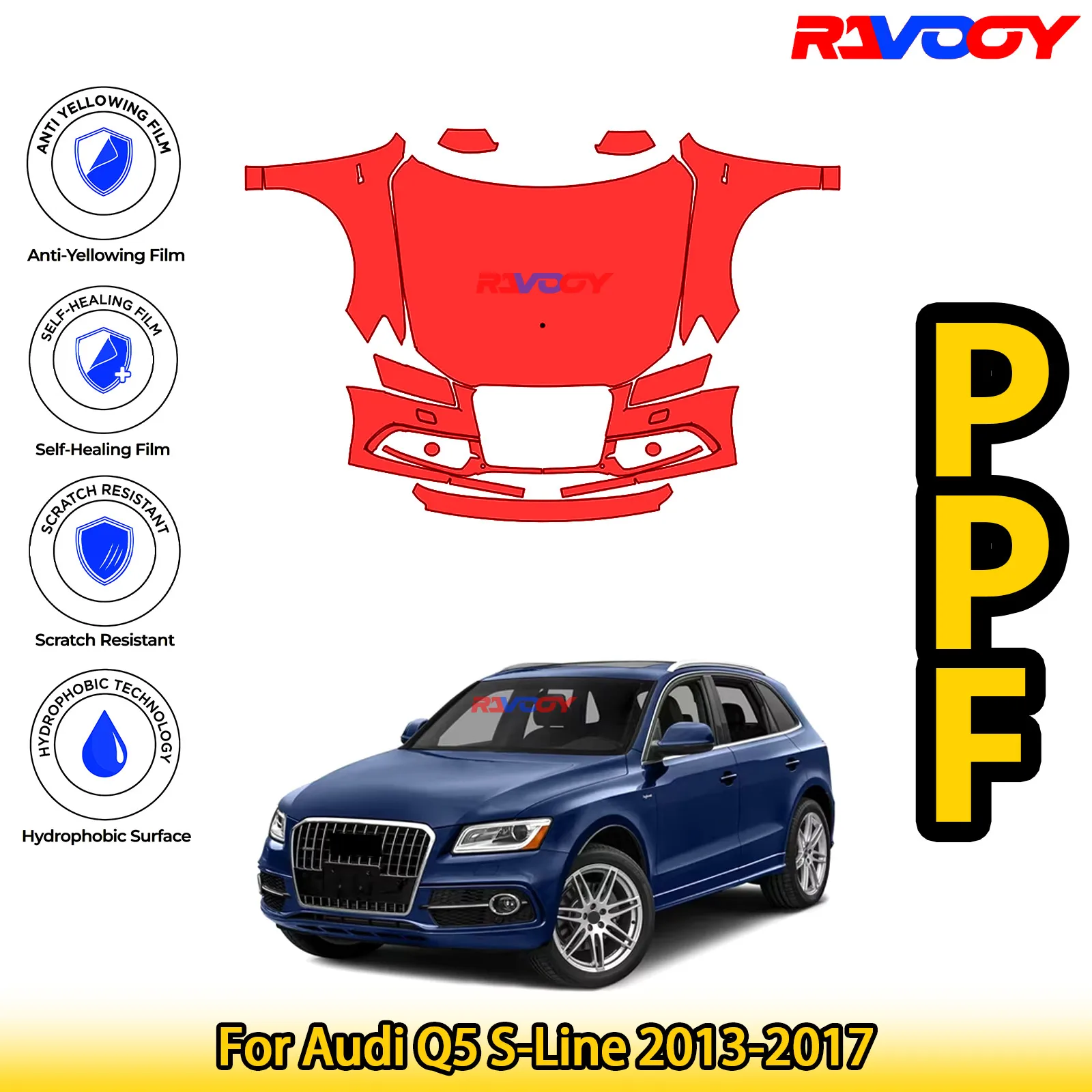 

For Audi Q5 S-Line 2013-2017 Glossy Matte Black Precut front PPF Kit Paint Protection Film