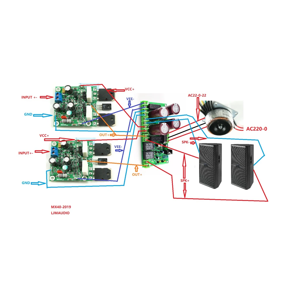 Placa amplificadora Q-BAIHE MX40 com acabamento em dois canais / placa estéreo