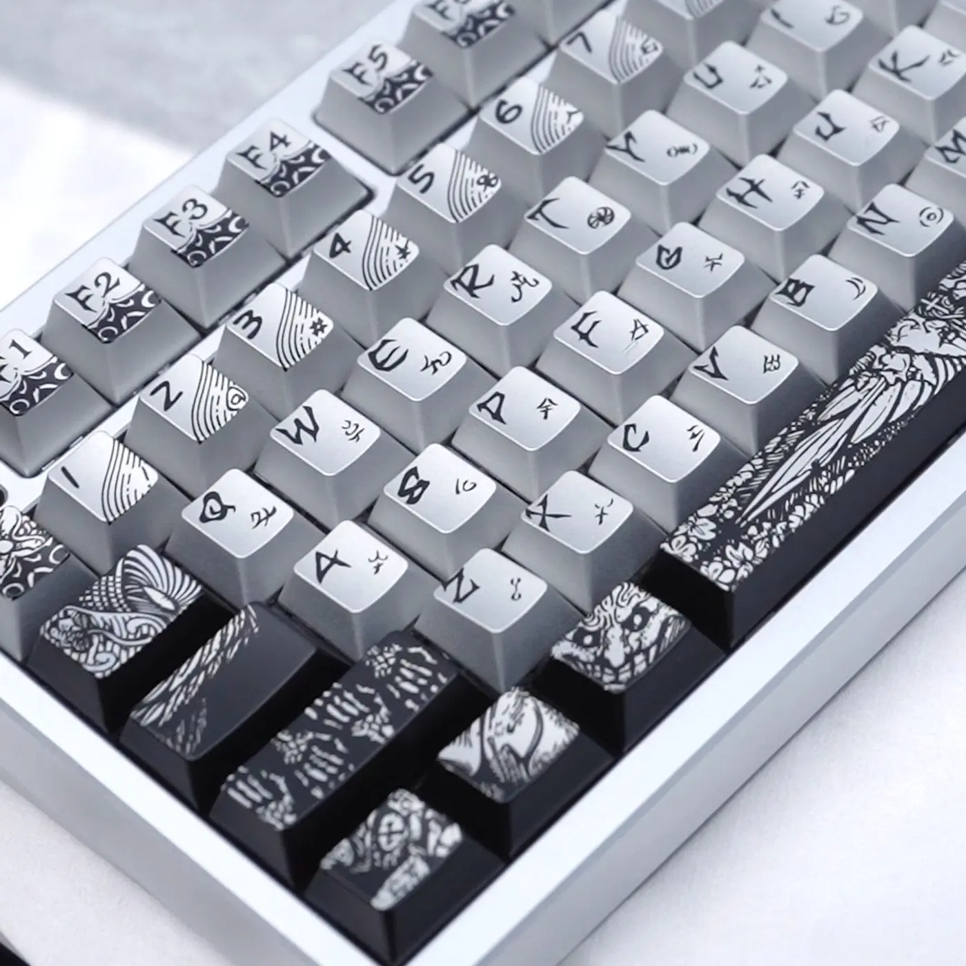 97 Keys Metallic Paint Keycaps Fallen Angel  Theme Keycap Metallic Paint PBT DYE-Sub Cherry Profile for Made68 Mad68 Wooting 60