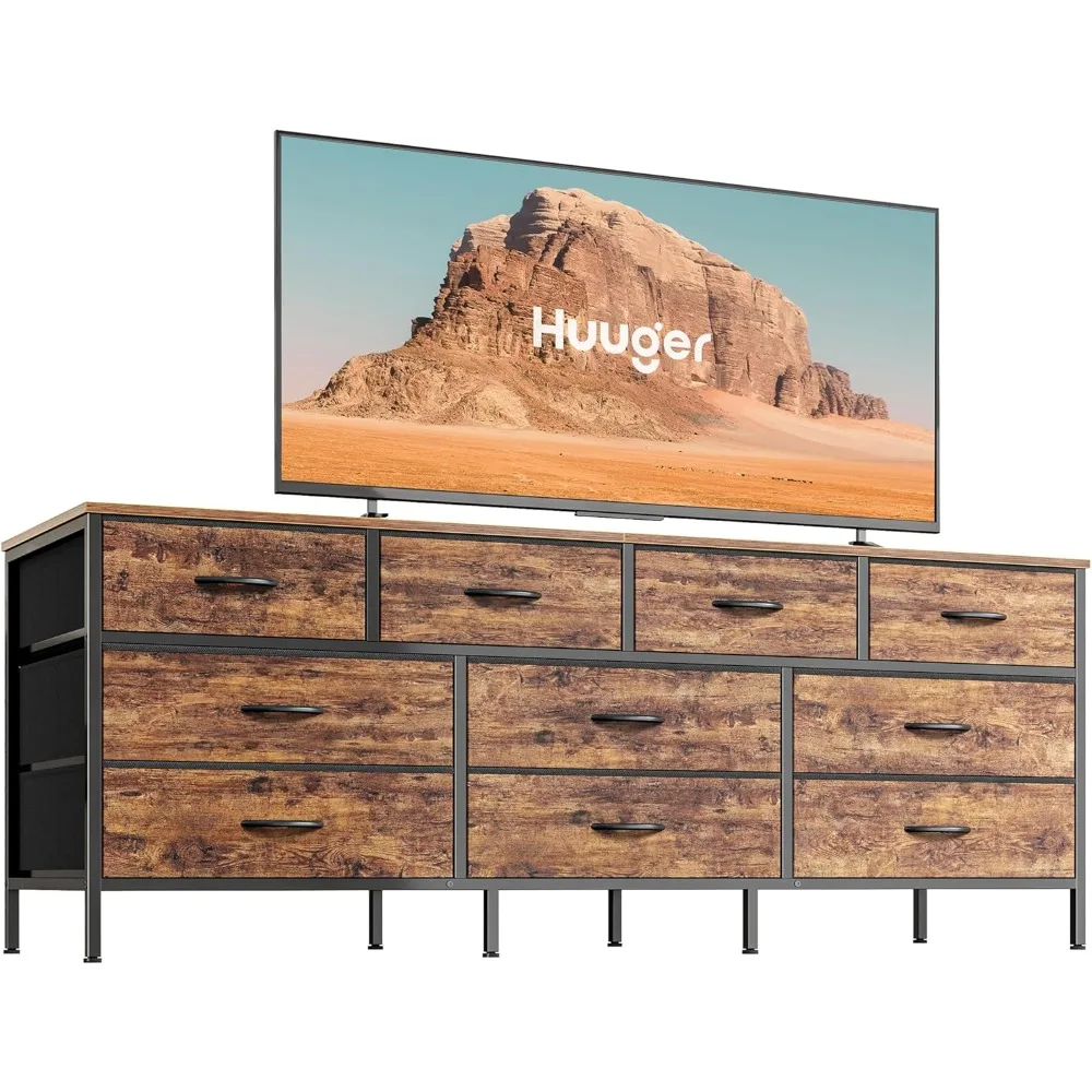 

63 Inch TV Stand Dresser for Bedroom, Long Dresser with 10 Fabric Drawers, TV Stand for 55 Inch TV, Entertainment Center