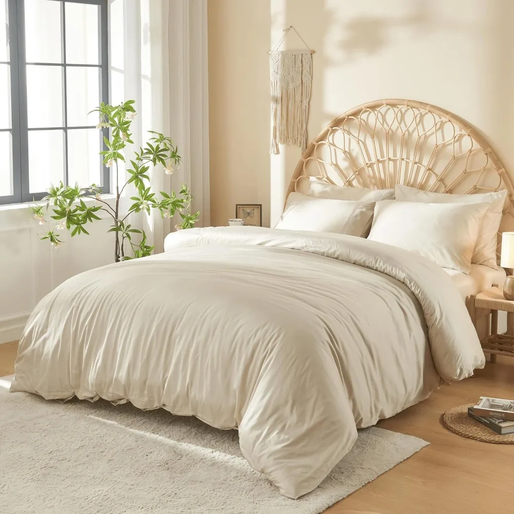 

DOZ 100% Long Staple Cotton Duvet Cover Set, Soft Sateen Weave Cotton, Smooth, Breathable, Hotel Comfort, 90x90, 8 Loops, 3pc –