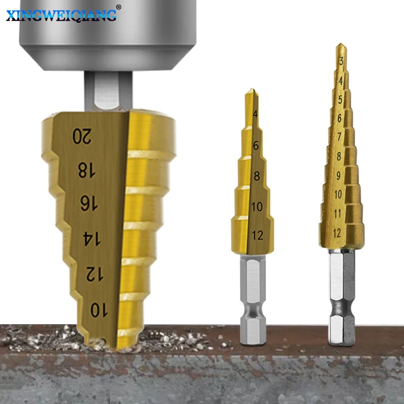 1pc 4-12 mm  HSS Titanium Coated Step Drill Bit for Metal High Speed Steel Wood Drilling Power Tools Hole Cutter Step Cone Drill