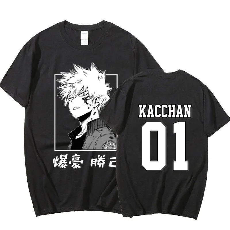 Cool Bakugou Katsuki Graphic Print T Shirt Men\'s Fashion Personality Round Neck Short Sleeve Streetwear Casual Anime Tees Top