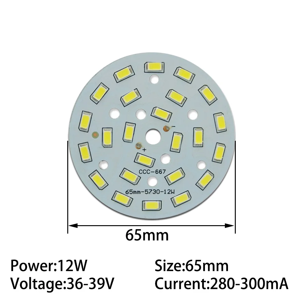 LED Chip 12W 58mm 65mm 85mm 100mm Round Lamp Board SMD 5730 Light Source With Wire DC280-300mA For Downlight Ceiling Light