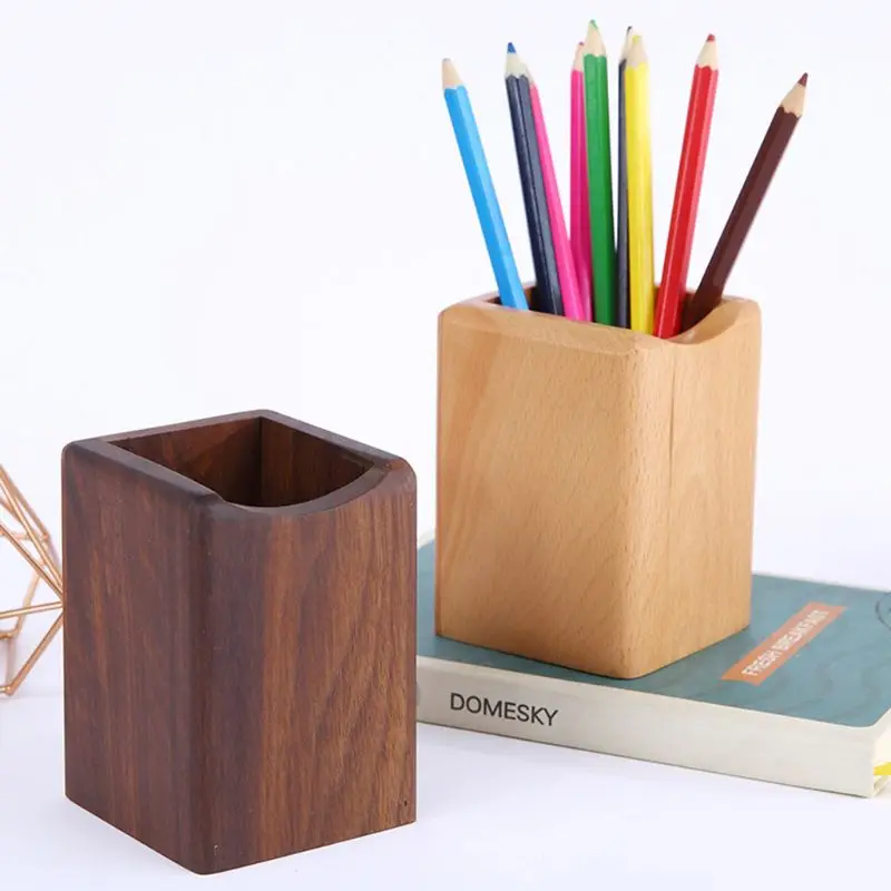 Natural Wooden Pen Pencil Holder Multiple-use Desk Storage Box Desktop Office Supplies