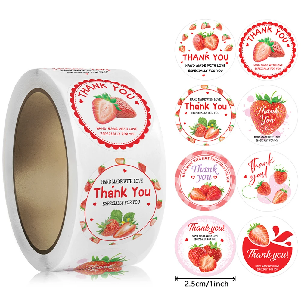 100-500pcs Thank You Handmade Fruits Strawberry Gift Sealing Sticker Summer Style Strawberry Decorative Stickers Scrapbooking