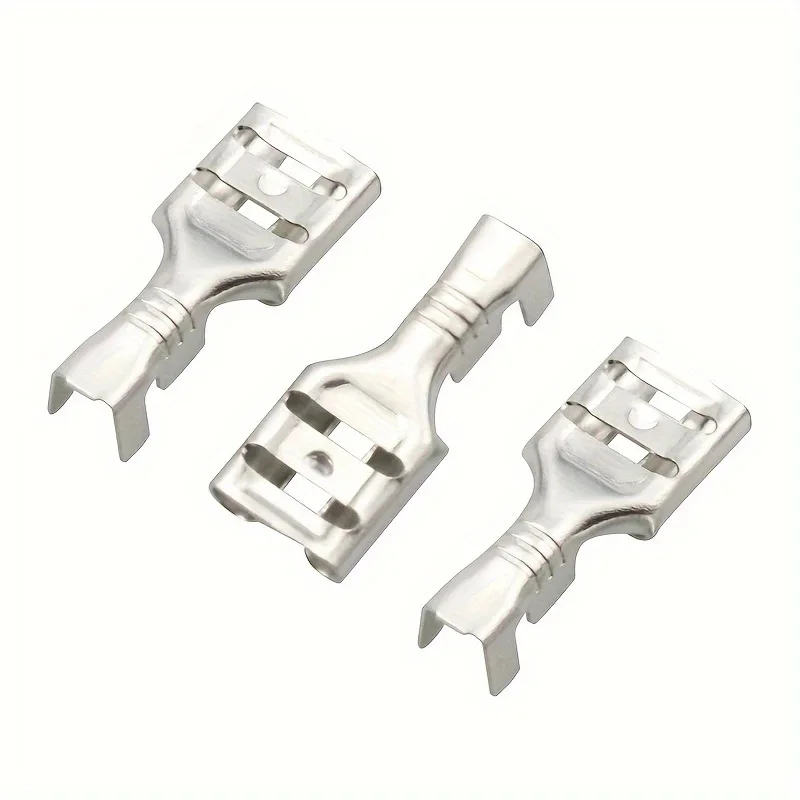 100 قطعة 6.3 مللي متر 6.3 موصل تجعيد طرفي أنثى بأسمائها الحقيقية ، فضي ،