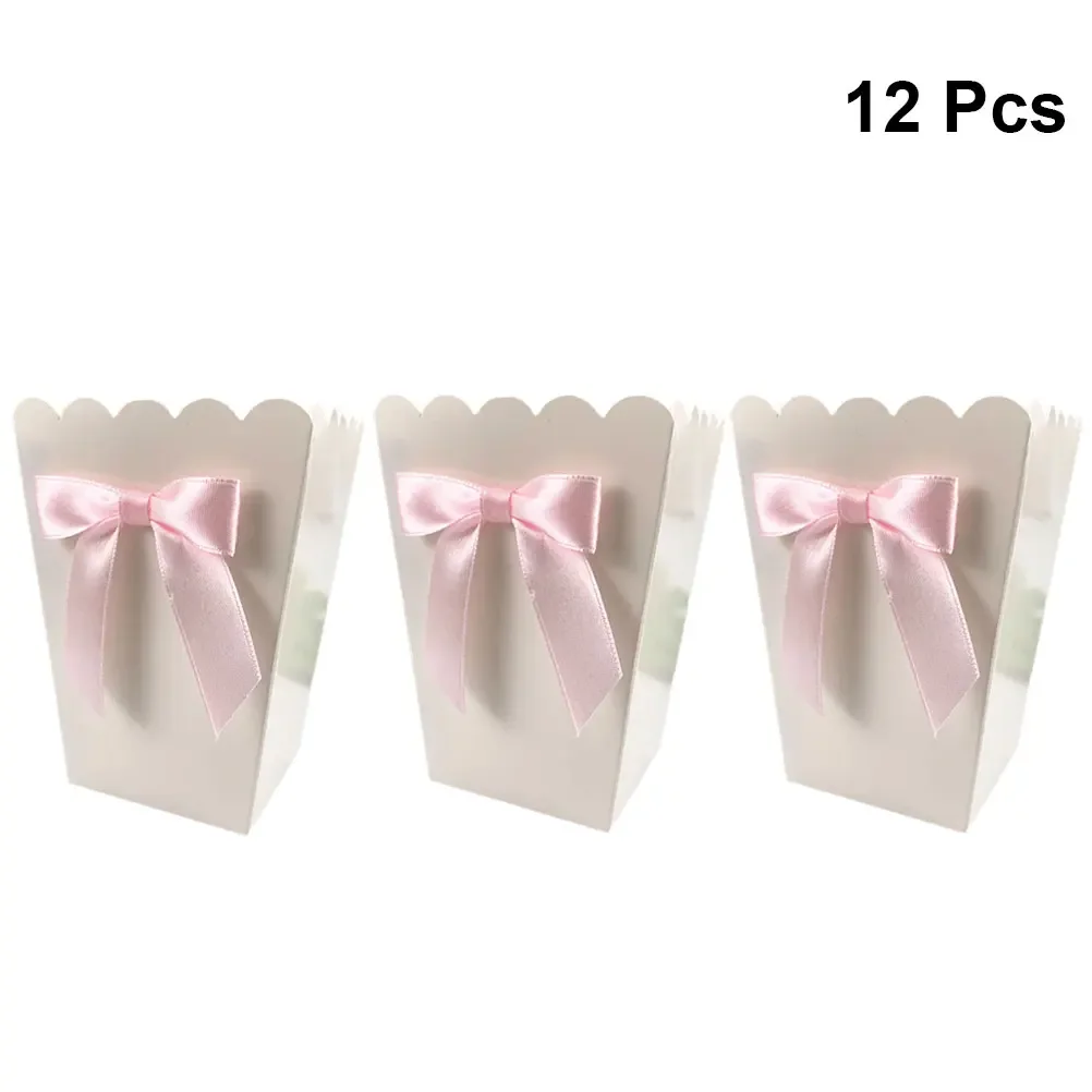 12pcs Pink Bow Popcorn Box Party Supplies Popcorn Gift Box Bags Candy Snack Mini Snack Candy Food Container Birthday Baby Shower