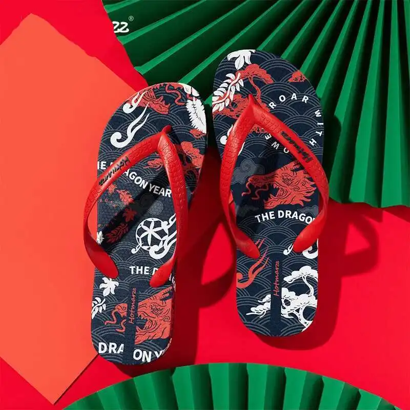 New Hotmarzz Black Flip Flops Men's Casual Flip Flops Outdoor Trendy Student Personalized Beach Shoes Anti Slip
