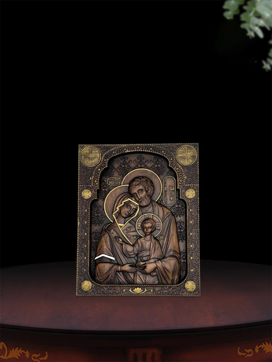 Holy Trinity Icon Wooden Wall Art Hand Carved Father Son Holy Spirit Orthodox Decor, Catholic Christian Home Altar Hanging Plaqu