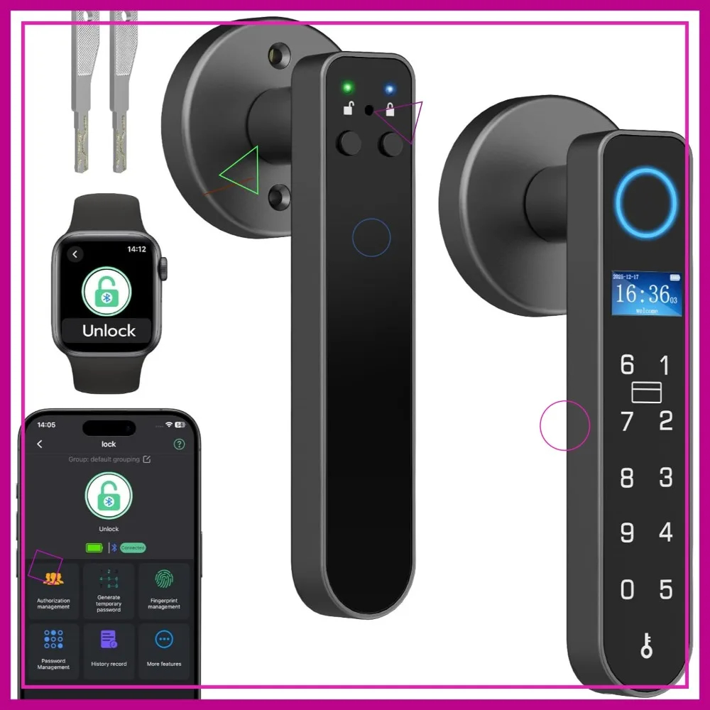 

Smart Fingerprint Keyless Door Lock with Code, RFID, NFC, App, Keypad for Bedroom, Black