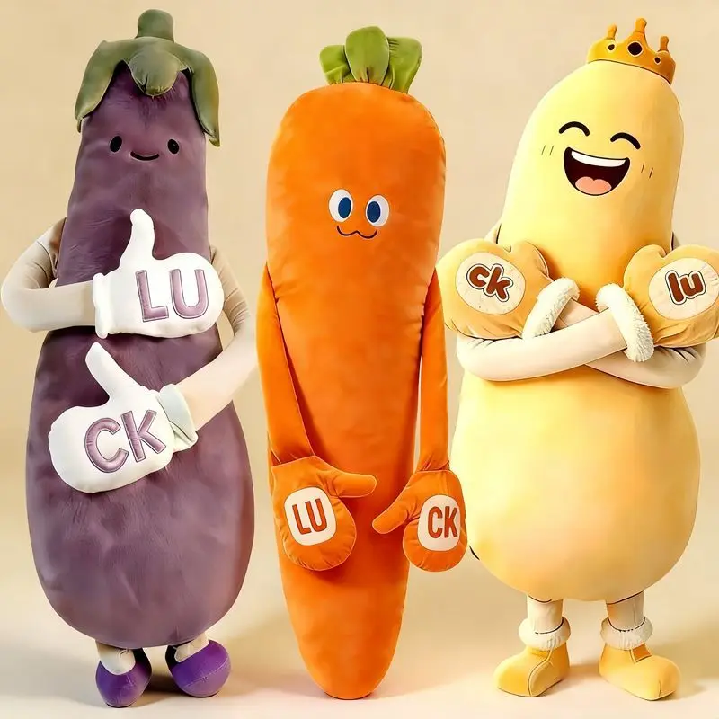 Cute Humanized Mango Long Plush Hug Pillow Carrot Eggplant With Arms Feet Soothing Sleep Aid Bed Pillows Stuffed Cushion Gifts