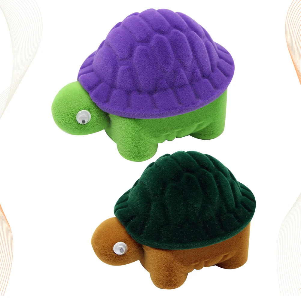

2pcs Cartoon Ring Box Tortoise Shape Jewelry Case Fashion Exquisite Portable Storage Box Dustproof Simple Practical Design